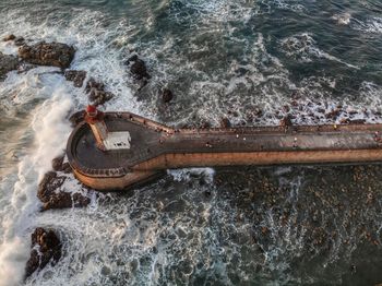 High angle view of ship in sea