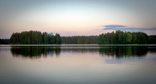 Scenic view of lake against sky during sunset