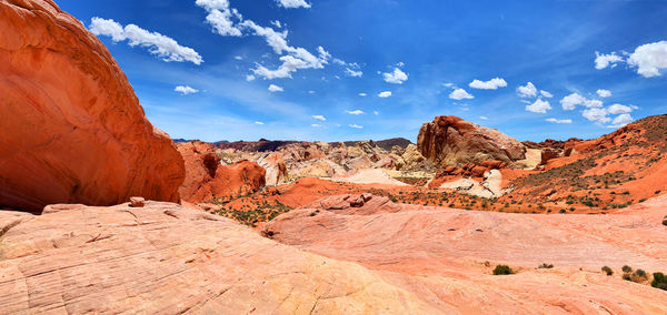 Rock formations on landscape against cloudy sky