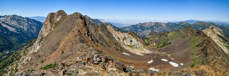 Panoramic view of mountain range against sky