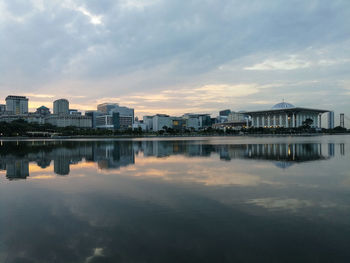 Reflection of city on water