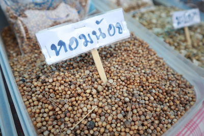 Close-up of spices for sale at market stall