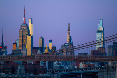 Modern buildings in city against clear sky