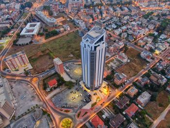 High angle view of buildings in city