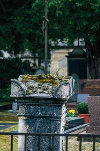 View of cross in cemetery