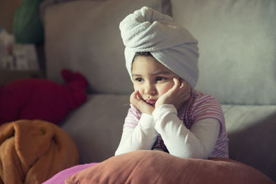 Portrait of cute girl at home