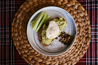 High angle view of breakfast in plate