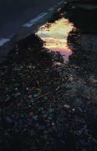 High angle view of puddle on beach