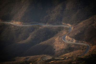 High angle view of winding road on mountain