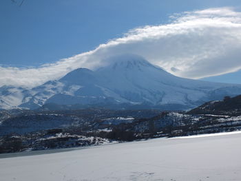 Scenic view of snowcapped mountains against sky