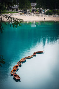 High angle view of boats in sea