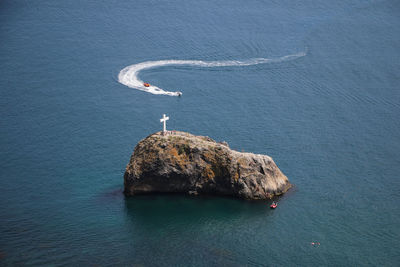 High angle view of ship on sea