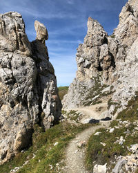 Low angle view of rock formations against sky