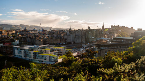 High angle view of townscape against sky