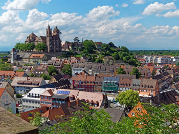 High angle view of townscape against sky