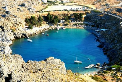 High angle view of boats in sea