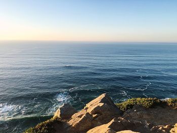 High angle view of sea against clear sky