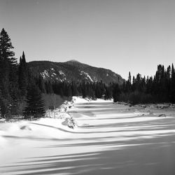 Scenic view of landscape against sky during winter