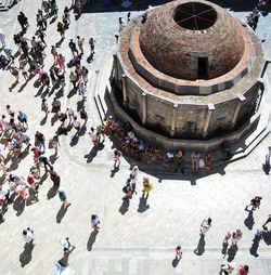 High angle view of crowd in city