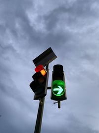 Low angle view of road sign against sky