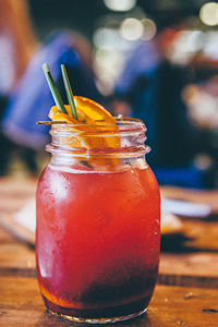 Close-up of bottle on table