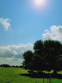 Scenic view of green landscape against cloudy sky