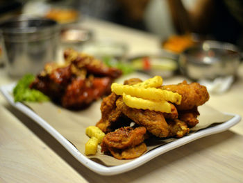 Close-up of served food in plate