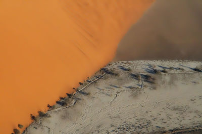 Close-up of cracked land during sunset