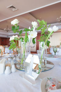 White flowers in vase on table