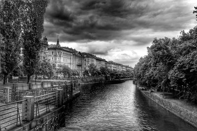 View of canal against cloudy sky