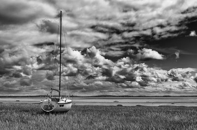 Scenic view of beach against cloudy sky