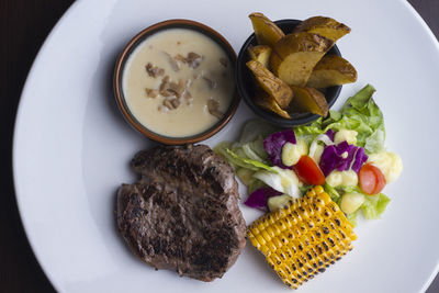 High angle view of meal served in plate