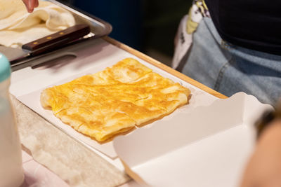 High angle view of breakfast on table