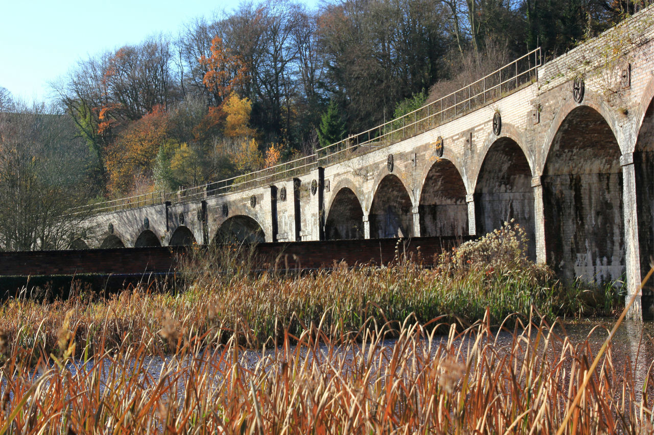 VIEW OF TRAIN PASSING THROUGH BRIDGE