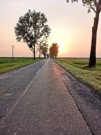 Road amidst trees against sky during sunset