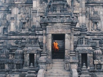 Low angle view of monk in temple