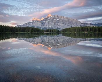 Scenic view of lake by mountain against sky