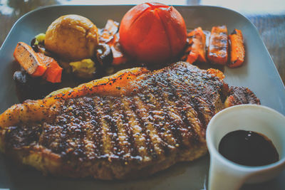 Close-up of breakfast served in plate