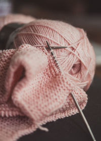 Close-up of wool with knitting needle