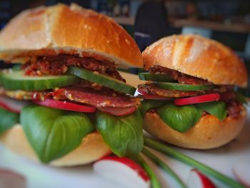 Close-up of sandwiches on table