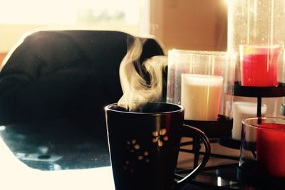 Close-up of coffee cup on table