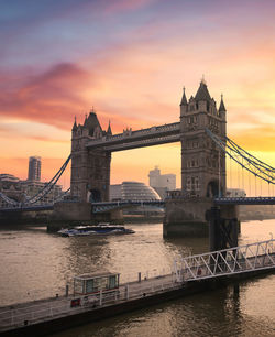 Bridge over river during sunset