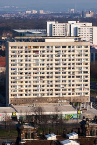High angle view of buildings in city