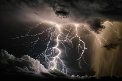 Thunderstorm and lightning in dark clouds display at night