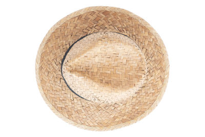 Close-up of hat on basket against white background
