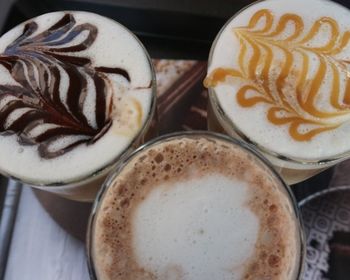 High angle view of coffee on table