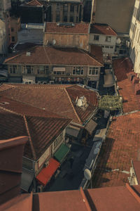 High angle view of buildings in city