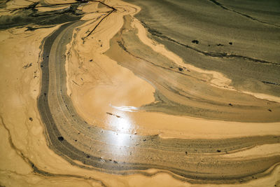 High angle view of wet sand land