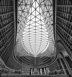 Low angle view of skylight in building