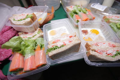 High angle view of breakfast on table